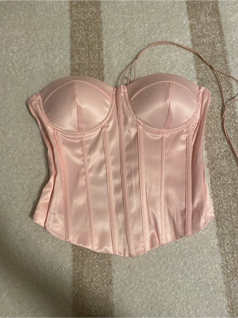 Strapless Satin Corset Bustier in Light Pink